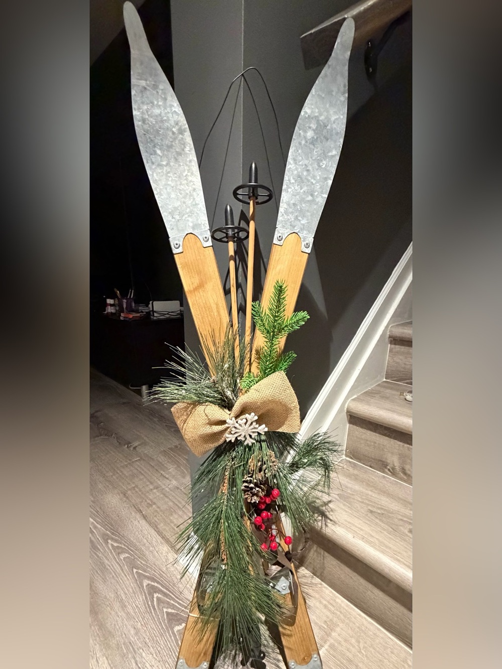 43” Vintage Style Christmas Ski Wall Decor Rustic Farmhouse NWOT